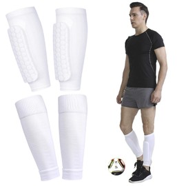 DAVBNM 2 Pair Football Shin Pads Sock Sleeve, Soccer Shin Guards with Honeycomb Pad, for Football Games Beginner, Running, Cycling, Fitness, Teenagers and Aldult (White)