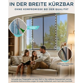 ARCOL Magnetic Mosquito Net with Adjustable Window - Magnetic Fly Screen for Windows with Velcro Tape, Shortenable Fly Screen Window (155 x 125 cm, Black)