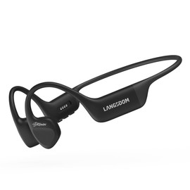 Langsdom AirSwim Bone Conduction Headphones, IPX8 Waterproof, Skin-Friendly Silicone, 32GB Memory, 8H Battery, Bluetooth & MP3 Mode, Comfort Fit for Sports & Swimming (Black)