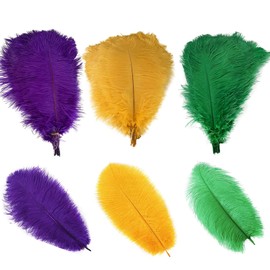 12 Pcs Mardi Gras Ostrich Feathers for Crafts-10 Inches Green Purple Gold Natural Ostrich Bulk Feathers for Mardi Gras DIY Crafts Party Decorations Carnival Costume