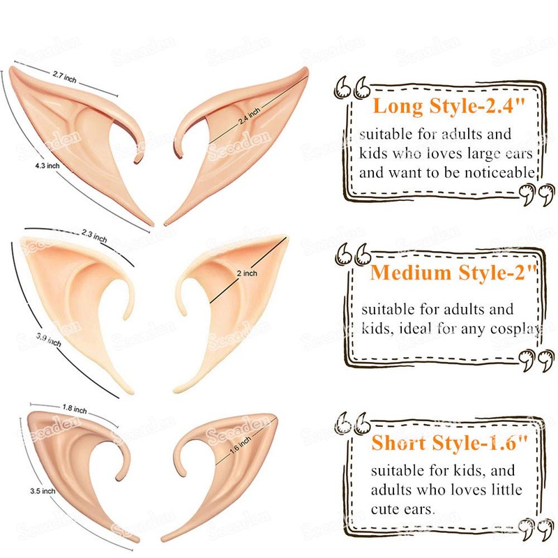 Secaden Cosplay Fairy Pixie Elf Ears Soft Pointed Ears Tips
