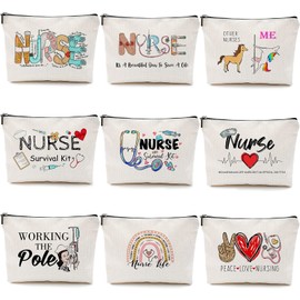 Pinkunn 9 Pieces Nurse Gift Survival Kit Cosmetic Bag Nursing Travel Toiletry Bag for Birthday Gift Funny Nurse Toiletry Makeup Bag for Thank You Women Accessories Work Graduation Christmas