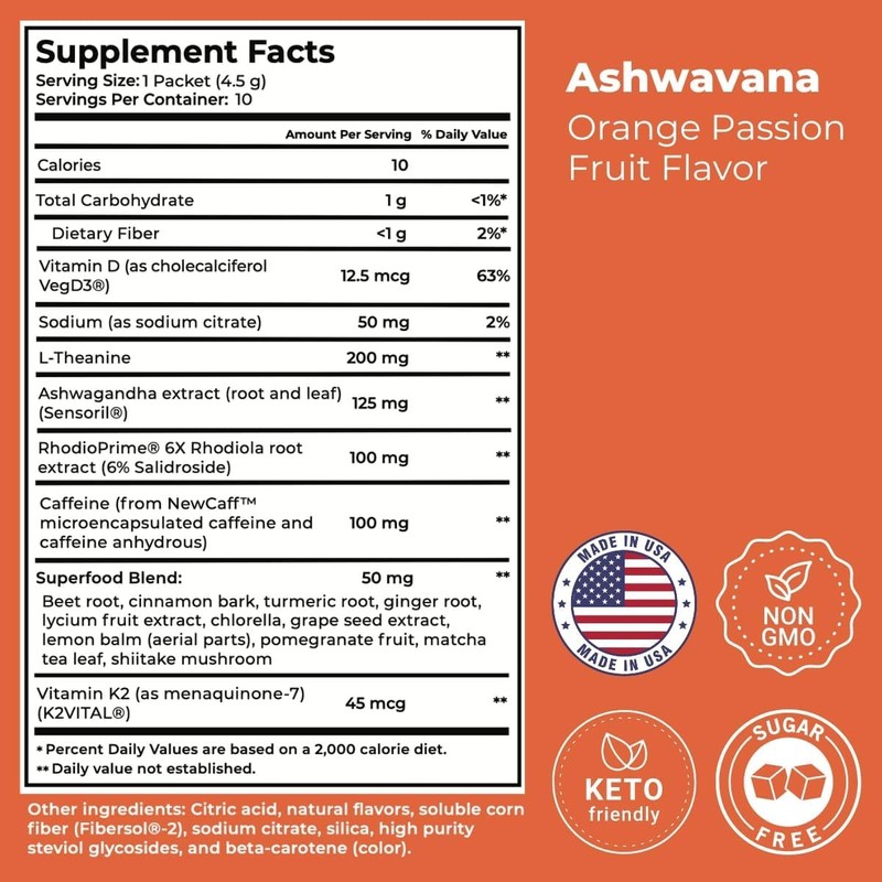 Ashwavana Ashwagandha & Vitamin D Drink Mix With L-Theanine, K2,