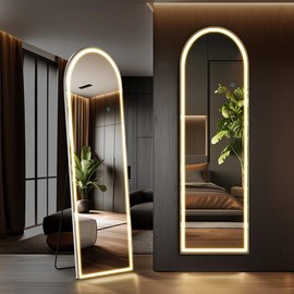 Cozy Chicroom Full Length Mirror with LED Lights, 60"x16"Floor Mirror with Dimming & 3 Color Lighting, Led Mirror Full Length with Stand for Bedroom, Dressing Room, Arched - Color: LED-rect, Size: 16*60inch