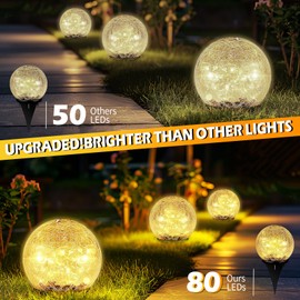 Coroor Garden Solar Ball Lights Outdoor Waterproof, 80 LED Cracked Glass Globe Solar Power Ground Lights for Path Yard Patio Lawn, Christmas Decoration Landscape Warm White(2 Pack 5.9')