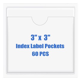 Origin-Joy 60 PCS Self Adhesive Index Card Pockets with Top Open, Clear Plastic Label Holder for Cards of Note, Library and Business, Adhesive Label Pockets & Card Holder (3 x 3 inch)