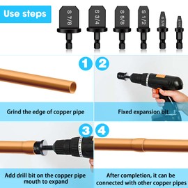 GQFOWE 6Pcs HVAC Repairing Set, Boring Drill Bits, Air Conditioner Tube Expander Swaging Tool, Manual Copper Pipe Swage, Soft Copper Tubing Set (1/4", 3/8", 1/2", 5/8", 3/4", 7/8")