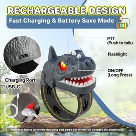 cxjoigxi Dinosaur Walkie Talkies for Kids Rechargeable, Wrist Walkie Talkie with Flashlight, Outdoor Adventure Camping Toys, T-Rex Dino Toy Birthday Gifts for Boys Girls Age 6 7 8 9 10 Years Old