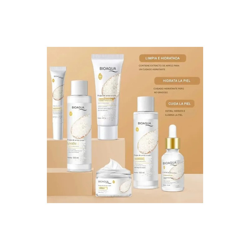 Suero Facial Arroz Kit 6pz Bioaqua Skincare Aclara Manchas
