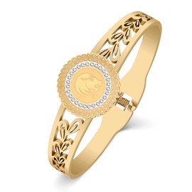 NEWEI Cute Zodiac Bracelet Stainless Steel 18k Gold Plated Zodiac Signs Bangle For Women Teen Girls Charm Birthday Zodiac Gifts (Leo Gold)