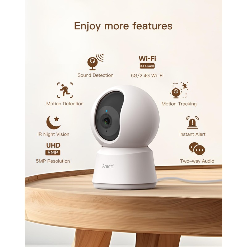 ARENTI 5G Indoor Camera,5MP Pet Dog Camera with App,PTZ Home