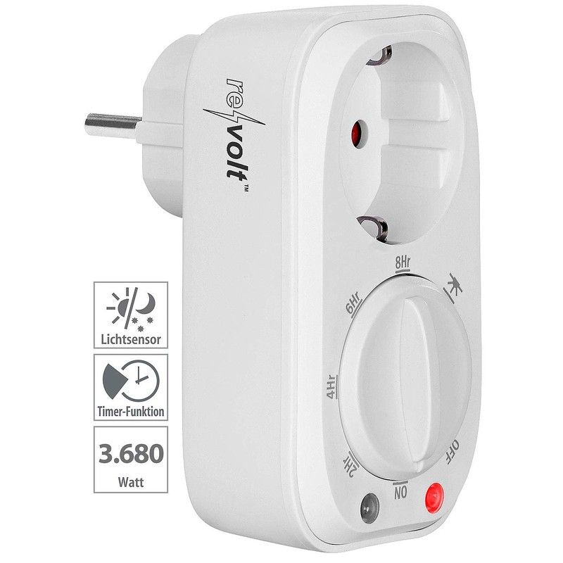 revolt Timer Socket: Timer Switch with Light Sensor Switch, 8-Hour