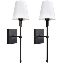 PASSICA Decor Premium Black Wall Sconce Set of Two Hardwired Wall Lights with White Shades, Elegant Sconce Wall Decor for Bedroom, Bathroom,Living Room