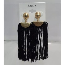AQUA black fringe tassel pierced earring gold top NWT