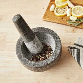 Cole & Mason Granite Mortar & Pestle - Unpolished Stone Mortar Bowl & Pestle - Home Kitchen Essentials & Cooking Accessories - Non-Porous Mortar & Pestle Spice Grinder Set - 5.5"