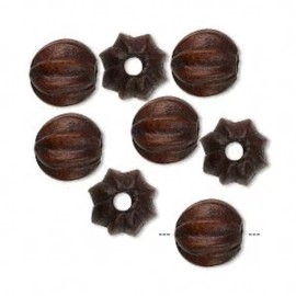 Bead, 8 Dark Brown Hand Cut Corrugated 12mm Round Wood Beads *