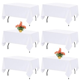 6 Pack White Table Cloth Rectangle Table Cloths for 8 Foot Rectangle Tables 60 X 126 Inch Washable Polyester Tablecloth for Weddings, Parties, Banquet, and Daily Use