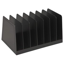 1InTheOffice Desktop File Organizer, File Sorter, File Holder for Desk, 7 Compartments, Vertical, Plastic, Black