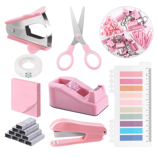 Glarks 1008pcs Pink Office Supplies Kit Desk Accessories Include Stapler,