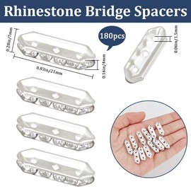 Beebeecraft 180Pcs 3 Hole Spacer Beads Silver Metal Multi Strand Bead Connector with Rhinestones Rectangle Bridge Spacers for Jewelry Making Multilayer Bracelet
