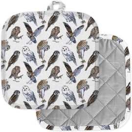 [Pack of 2] Pot Holders for Kitchen, Washable Heat Resistant Pot Holders, Hot Pads, Trivet for Cooking and Baking (Marker Owl Print)