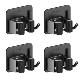 Mop and Broom Rack, Used for Hanging and organizing Tube-Shaped Tools Such as mops and Brooms, with Hooks, Elegantly Releasing Space, Suitable for bathrooms, Kitchens, Offices, etc (Black)