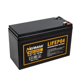 NERMAK 12V 7Ah (7.2Ah) Lithium LiFePO4 Deep Cycle Battery, 2000+ Cycles Lithium Iron Phosphate Rechargeable Battery for Solar Powar, Lighting, Ride on Toys, Fish Finder and More, Built-in 8A BMS