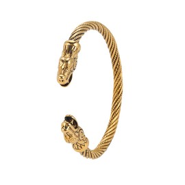 Amaxer Viking Nordic Fenrir Wolf Heads Odin Raven Crow Dragon Open Cuff Bracelet Made of Stainless Steel Strong Amulet Jewellery Protection for Men and Women, Stainless Steel