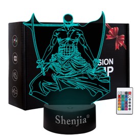 Shenjia 3D LED ONE PIECE Nachtlicht Charakter Commodity Lampe für Kinderzimmer Home Room Dekoration Buntes Nachtlicht Geschenk für Fans Merch (16 Farben, Roronoa Zoro-B)…