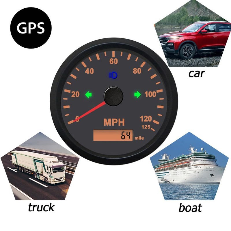 Waterproof 85mm Speedometer Gauge 0-125MPH Marine MPH GPS Speedometer Adjustable