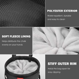 MoKo Chalk Bag, Drawstring Rock Climbing Chalk Bag Bouldering Chalk Bag Bucket with Adjustable Belt & Zippered Pockets and Carabiner for Rock Climbing Weight Lifting Gymnastics Crossfit - Black