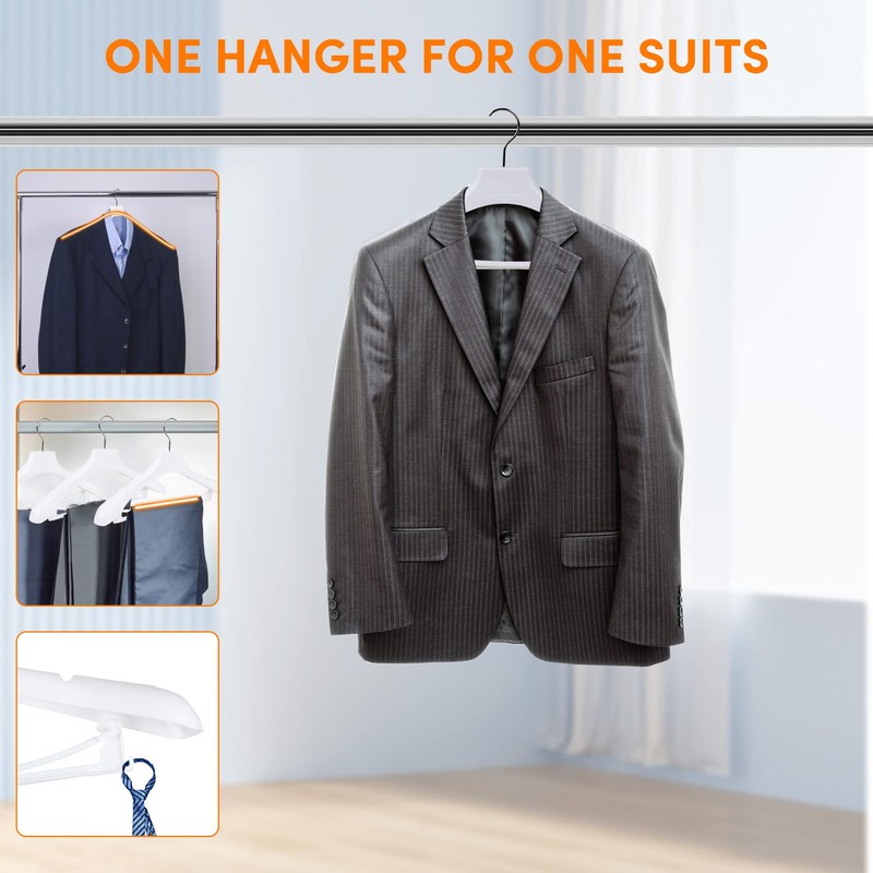 Suit Hangers for Men 50 Pack, White Coat Hangers Extra