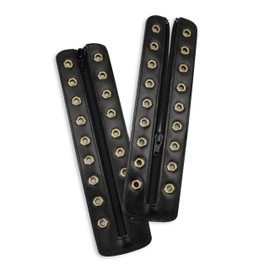 Soletec Leather Lace-in Boot Zipper Inserts for All Brands, Tieless Shoe Laces, 9 Gold Eyelets, 1 Pair, Black