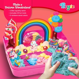 Bryte Unicorn Wonderland Rainbow Magic Sand Kit - 2.5 lbs Colored Play Sand with Tools - Unicorn Toys for Girls - Sensory Kit for Kids