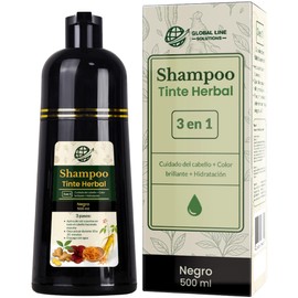 Shampoo Cubre Canas Mujer y Hombre Color Brillante  Fuerza  Cuidado  Uso en Casa 500 ml Fórmula Herbal Ginseng, Reishi, Cordyceps, Jengibre (Negro)   