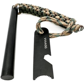 VVAAGG 5 Inch Large Ferro Rods, Survival Flint Fire Starter Kit with Orange Paracord Landyard Handle and Striker (Camo-5 inch)