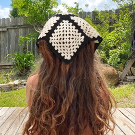 DRESHOW 2 PCS Crochet Hair Bandana Vintage Knotted Headscarf Strawberry Print Headband Knitted Head Kerchief for Women Girls