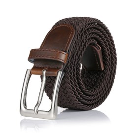 Gunsound Elastic Fabric Belt Unisex Braided Stretch Belt Braided Belt Stretchy Belt for Men and Women, dark brown