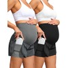 Maacie Women Maternity Layered Fast Drying Yoga Shorts with Liner