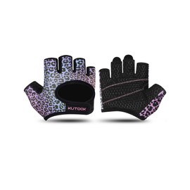 KUTOOK Weight Lifting Gloves for Women Gym Workout Gloves with Palm Protection & Extra Grip Breathable Exercise Gloves for Men Fitness Pink & Purple Leopard S