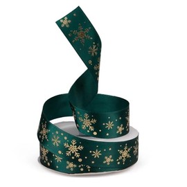 Craft County Holiday Satin Ribbon – 25 Yards of Winter Themed Fabric Ribbon for Gift Wrapping and Decoration – Green