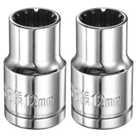 HARFINGTON 2pcs 12 Point Socket 1/2" Drive by 12mm Metric Shallow Socket Chrome Vanadium Steel 12-Point Standard Sockets Mechanic Hand Tool for Car Repair Mechanical Maintenance Home Use