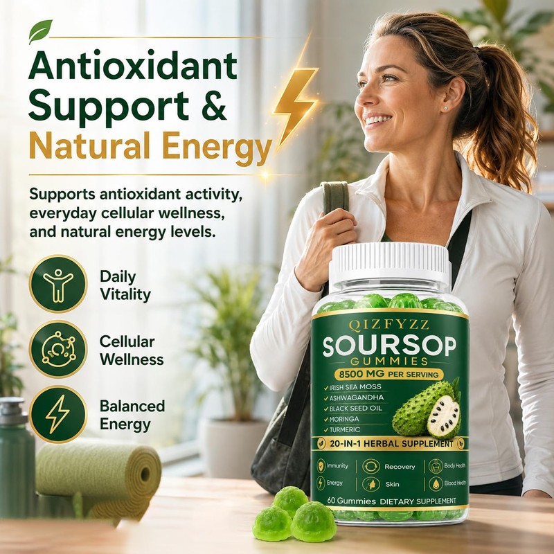 Qizfyzz Soursop Gummies, Antioxidant, Immune & Energy Support, Herbal Daily