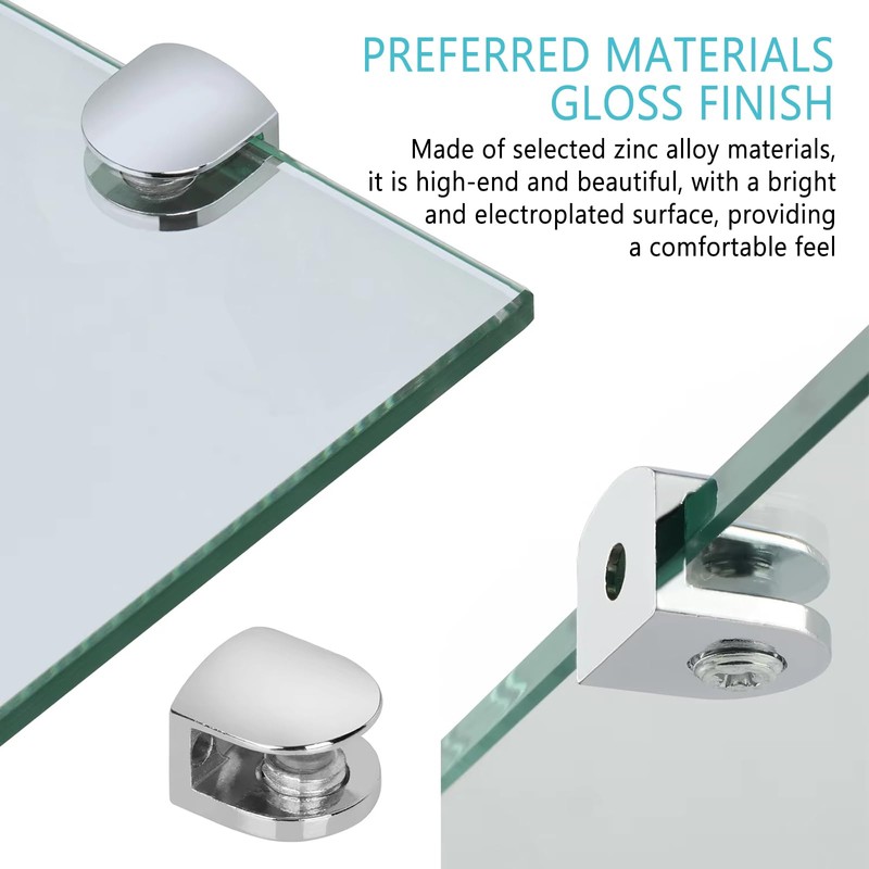 4-Pack Heavy Duty Chrome Glass Shelf Brackets - Wall Mounting