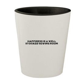 Molandra Products Happiness is A Well Stocked Sewing Room - White Outer & Black Inner Ceramic 1.5oz Shot Glass