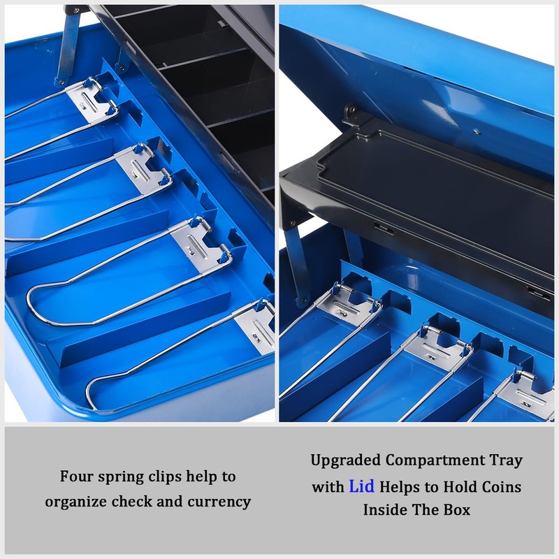 Jssmst Locking Metal Cash Box with Coin Lid, 11.8L x