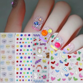 Dedyel Candy Bear 5D Embossed Nail Art Stickers, Waterproof Vinyl Decals for Nail Decoration(4 Sheets)