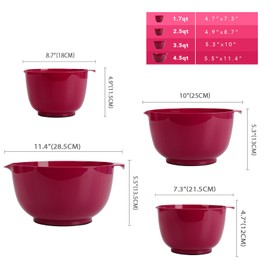 BoxedHome Mixing Bowl Set Plastic Salad Bowl Non-Slip Stackable Serving Bowls for Kitchen 4-Piece Mixing Bowl Set Scarlet Red