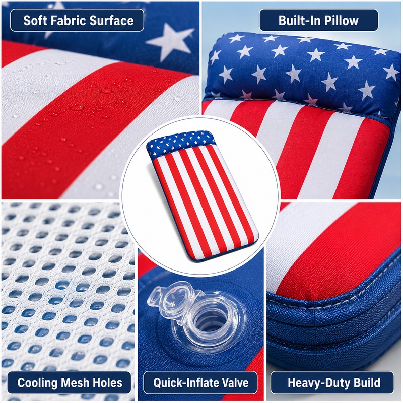 Fabric-Covered Inflatable Pool Float for Adults – Oversized Patriotic Lounger