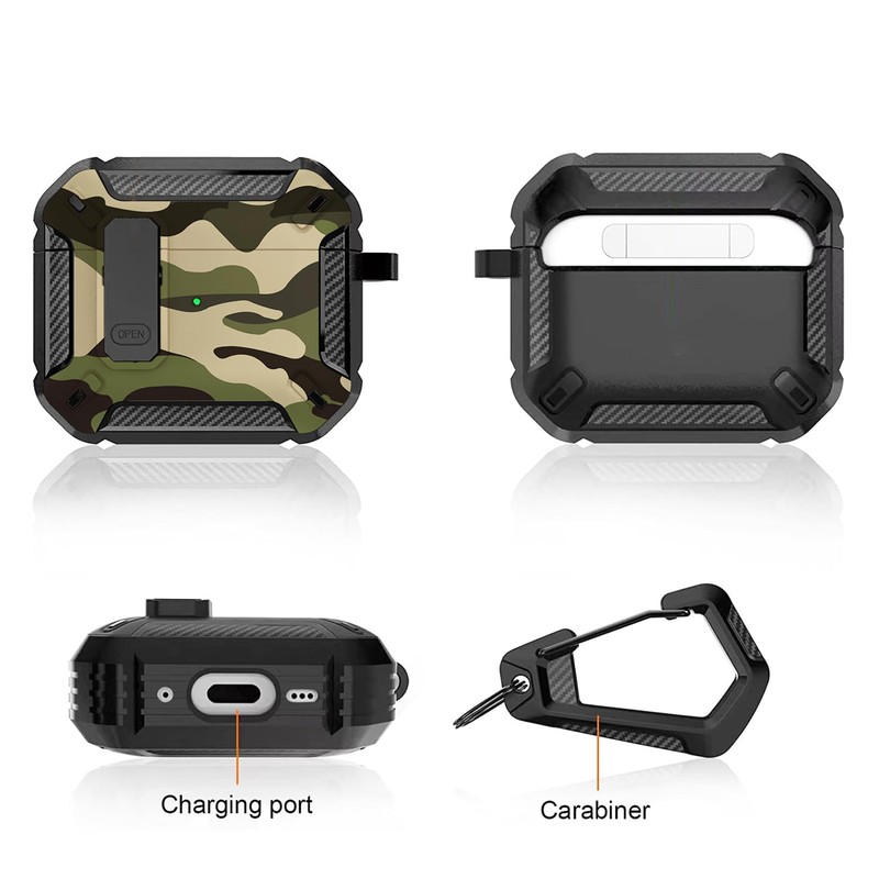 CCSmall for AirPods 4th Case Camouflage with Carabiner Keychain, Full